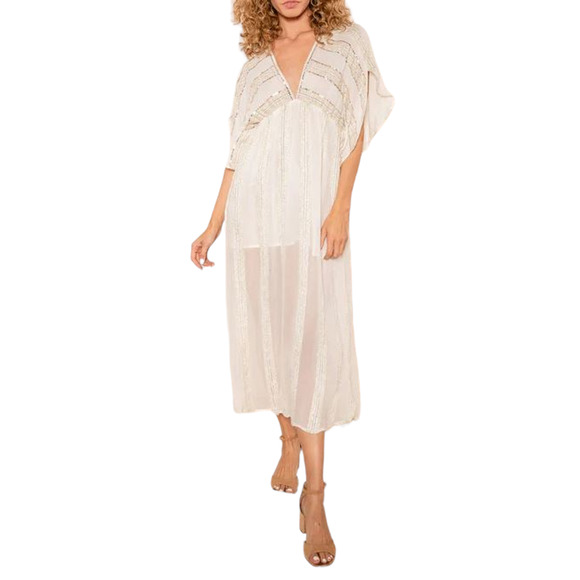 RAGA NEW $185 Sequined Angelica Caftan Dress in‎ Eggshell Medium - Picture 1 of 7
